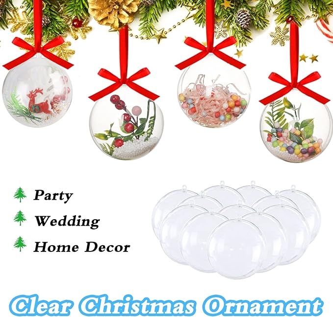 25 Set 50PCS Clear Plastic Fillable Ornaments,Transparent DIY Craft Ball,Clear DIY Christmas Ornament 5 Different Sizes for Wedding,Party,Home Decor