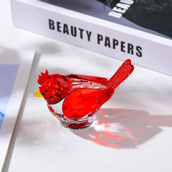 Ornalrist Crystal Red Birds Figurines Collectible Glass Figurines Birthday Gifts for Women Wife Table Home Decoration Paperweight for Animal Lovers