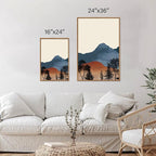SIGNINART Boho Mountain Framed Canvas Wall Art Set of 3, Watercolor Nature Landscape Art Prints, Modern Sunrise Art Paintings, Green Forest Wall Decor for Living Room, Bedroom, Office 24"x36"x3