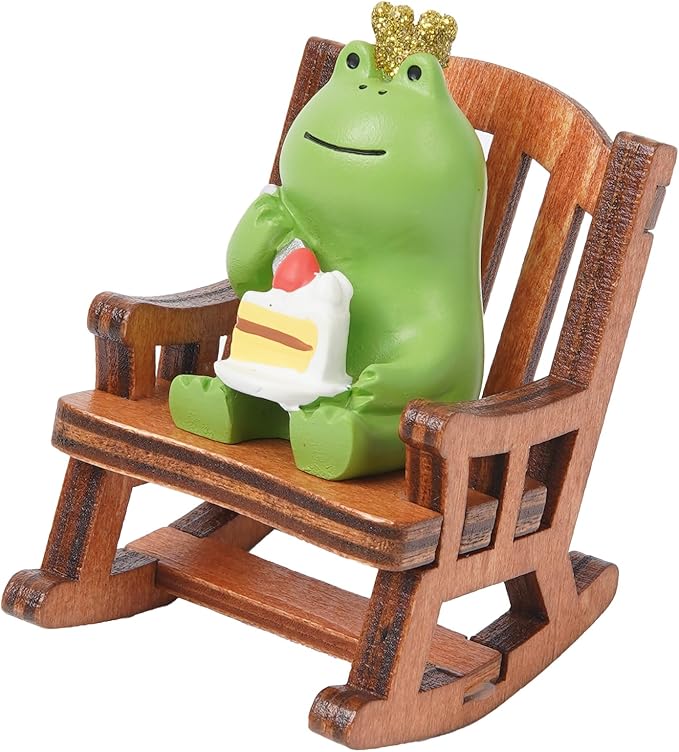 Miniature Frog Figurine Desk Decor, Cute Frog Statue, Mini Frog Garden Decor Resin, Funny Frog Figure Decorations Fairy Garden Accessories Gifts for Home,Office,Room Ornament(Chair Cake)