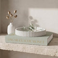 Decorative Concrete Tray & Book Decor Set - Scalloped Tray & Linen Box Enhance Your Coffee Table or Bookshelf Decor - Stylish Home Decoration for Your Living or Dining Room & as a Housewarming Gift