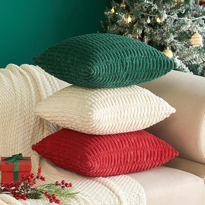 MIULEE Pack of 2 Corduroy Decorative Throw Pillow Covers 12x12 Inch Soft Boho Striped Pillow Covers Modern Farmhouse Home Decor for Sofa Living Room Couch Bed Cream White