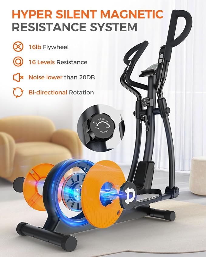 pooboo Elliptical Machine, Elliptical Exercise Machine with 16-Level Resistance&Quiet Magnetic Driving System, Elliptical Machine for Home with LCD Monitor,15.5-17IN Stride, 350LBS Weight Capacity