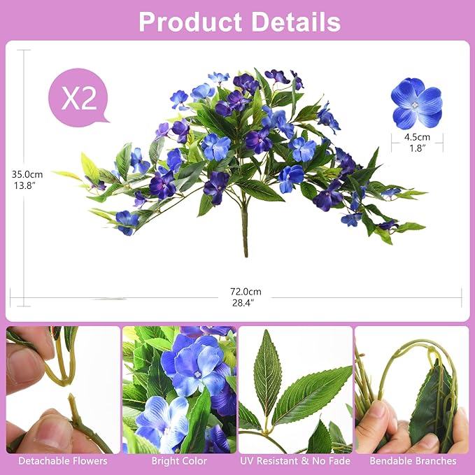 Artificial Flowers for Outdoor, 2 Bundles UV Resistant Fake Plants Decoration Realistic Faux Silk Flowers No Fade Plastic Flowers for Outside Planters Home Porch Patio Yard Garden Decor