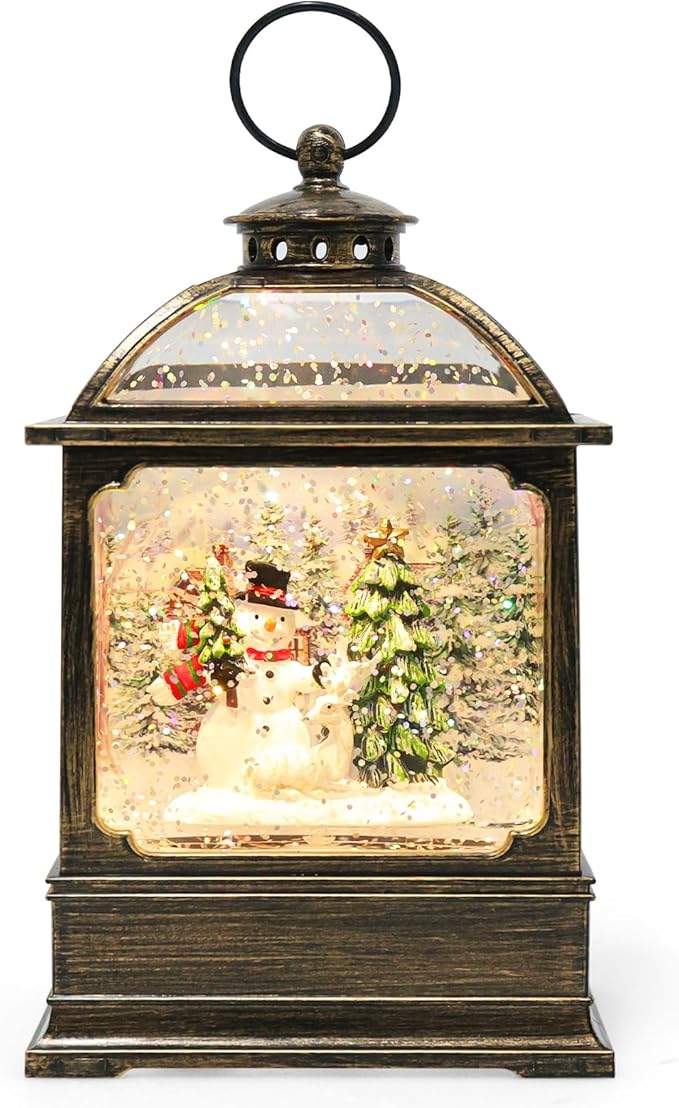 Christmas Snow Globe Lantern with Snowman 8 Music Songs & 6H Timer Water Snow Globe Lantern USB & Battery Operated for Christmas Festival Decorations Gifts (Snowman)