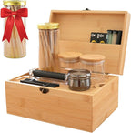 Large Bamboo Storage Box with Removable Tray Kit - Decorative Box Set, Glass Jars, and Accessories Wooden Storage Kit and Accessories Tool.Birthday Gifts