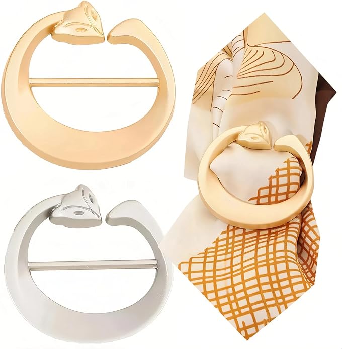 SYWDUDUCLT Scarf Ring for Women's Shawl, Silk Neckerchief, Tshirt, Gold/Sivler, S/M/L, 2 Pcs