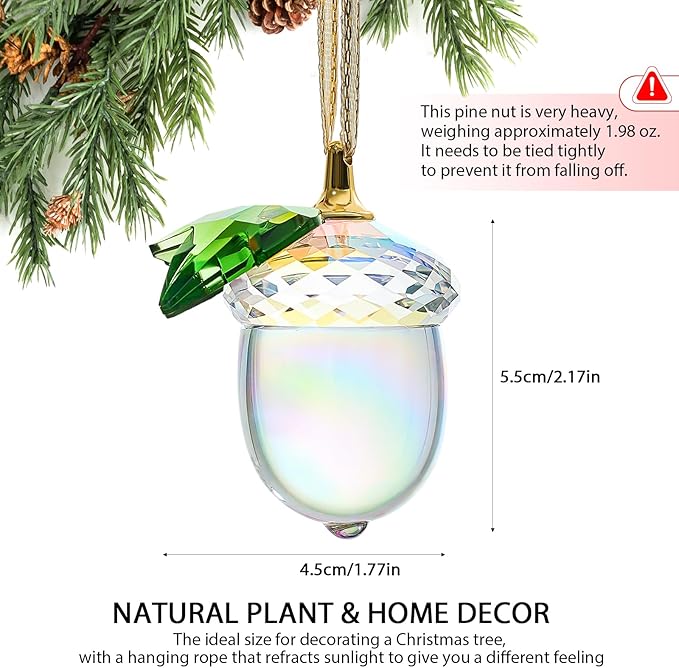 Crystal Acorn Christmas Tree Hanging Ornament Glass Acorn Hanging Ornament Brown Crystal Sun Catcher Decoration Winter Party Home Decoration
