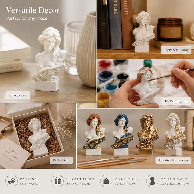 Resin Bust Statue 2.95 Inch Plaster Figurines Mini Home Decoration Sculpture White for Art Hobbyist-Artemis, Home Decoration