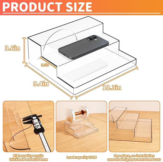 Yieach 3 Tiered Acrylic Display Stands for Cupcake Stand,Perfume Shelf Organizer,Figure and Funko Pop Display,No Installation,Clear Table Risers Display Stands for Collectibles,Makeup and Dessert,1PCS