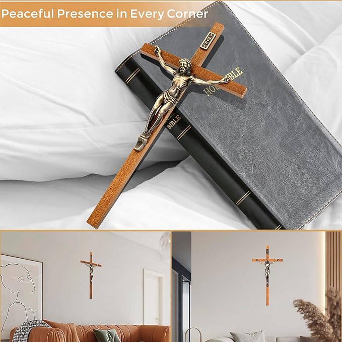 ACHIBANG Crucifix Wall Cross Catholic – 10" Wooden Jesus Cross with INRI for Wall or Easter Decor, Christian Gift for Faithful Home