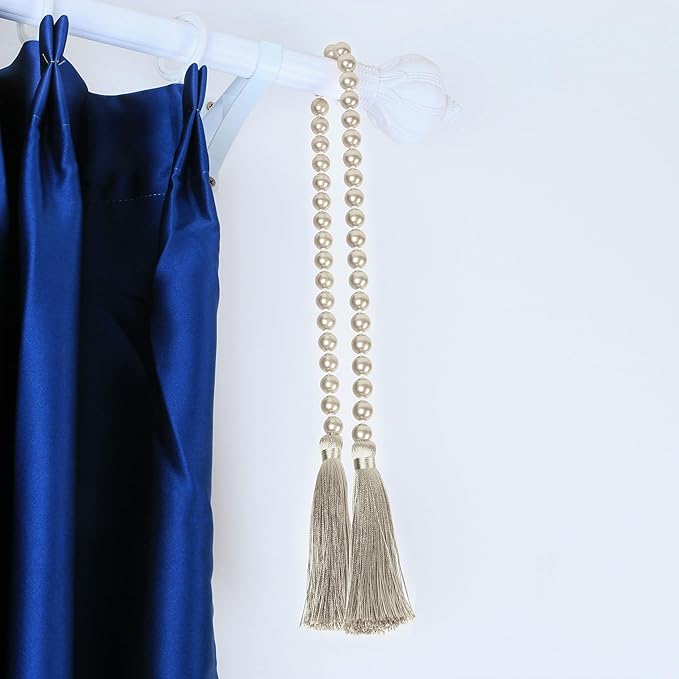 34 Inch Glass Bead Garland with Tassels - Elegant Boho Table Decor, Fringe Wall Hanging for Wedding, Party, Farmhouse Rustic Prayer Bead Home Decoration(2 Pack,Off White)