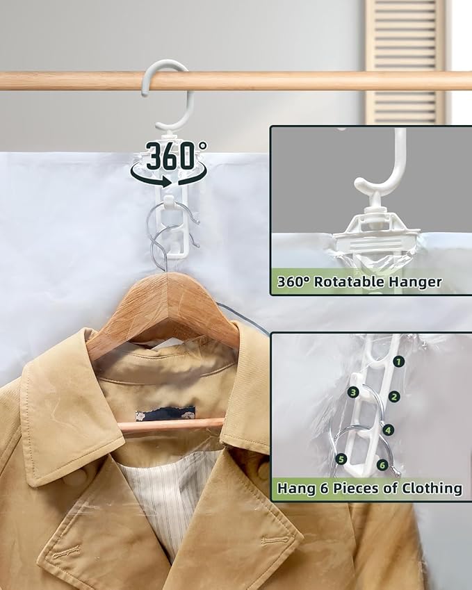 Colemoly Hanging Vacuum Storage Bags for Clothes Coats 6 Pack 49x27.6 Inches Space Saver Hanging Storage Vacuum Sealed Reusable Compressed for Suits, Dress, Jackets