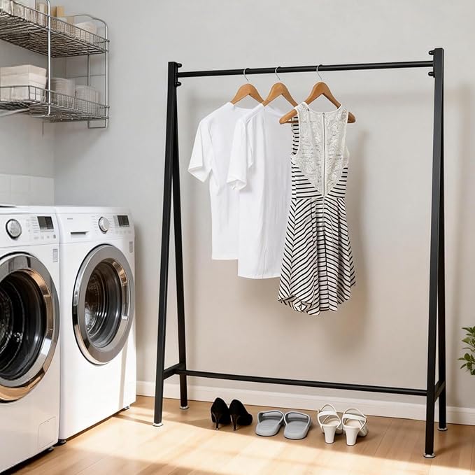 Black Modern Clothing Rack Metal,Retail Clothing Racks for Boutiques,Clothes Racks for Hanging Clothes,59in Industrial Iron Garment Rack