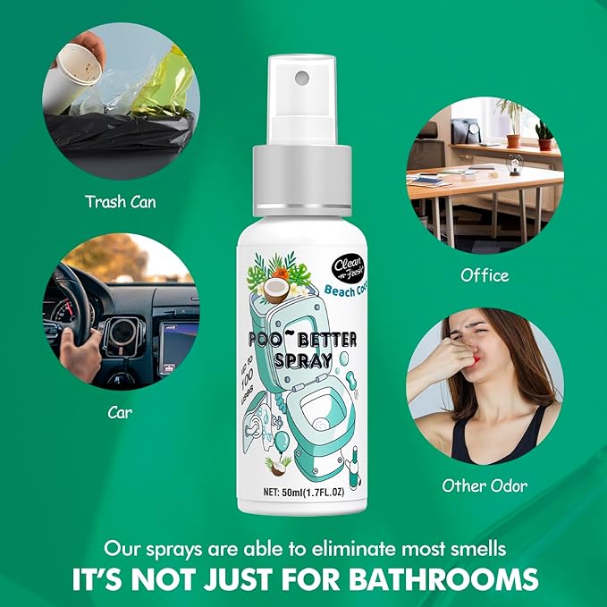 Clean-n-Fresh Toilet Spray, Variety Pack of 3 - Citrus, Peach, Beach Coco, Bathroom Odor Deodorizer, Air Freshener Bathroom Spray, Total 5.1 Fl Oz, 3 Scents