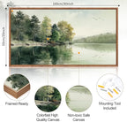 KAIRNE Framed Nature Canvas Wall Art Set,Misty Forest Wall Decor,Green Mountain Forest Pictures,Lake Water Painting set of 1(20”x40”),Landscape Scene Print for Living Room, Bedroom,Gallery Decor