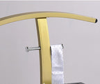 Kings Brand Furniture Henry Men’s Suit Valet Stand – Freestanding Clothes Valet Rack with Jacket Hanger, Pants Bar, Tie Holder & Storage Shelf – Modern Bedroom Garment Organizer (Gold/Black)