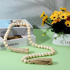Wood Beads Garland with Tassels 33.86" Table Beads Natural Wooden Prayer Bead Rustic Country Boho Wall Hanging Decor for Boho Farmhouse Rustic Style Table Home Festival Decor