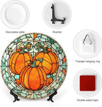 Thanksgiving Decorative Plates for Home Decor, Stained Glass Watercolor Pumpkin Decor Tray for Table Display, Ceramic Dinner Plate W/ Stand, Living Room Dining Room Decor, Housewarming Gifts, 7 Inch