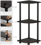Furinno TURN-N-TUBE Corner Shelf, 3-Tier Corner Bookshelf, Display Storage Shelves with Open Shelves, for Organization and Storage, Living Room, Home Office, Garage, Espresso