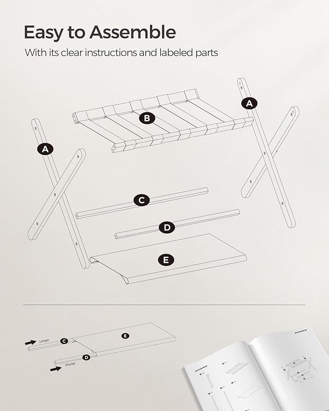 SONGMICS Bamboo Luggage Rack for Guest Room, Set of 2, Folding Suitcase Stand with Fabric Storage Shelf, for Hotel, Bedroom, Heavy-Duty, Holds up to 131 lb, Walnut Brown URLR007D02