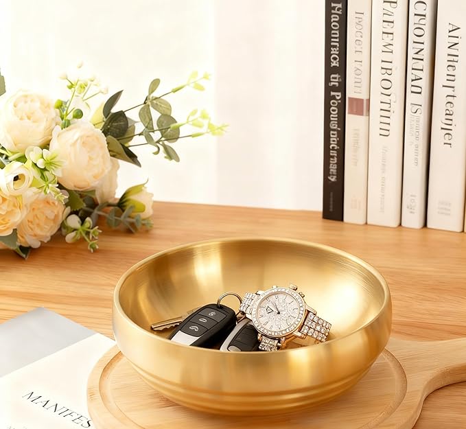 Key Bowl for Entryway Table, Decorative Bowls and Key Dish Holder, Fruit Bowls for Kitchen Counter Table, 8.26" Gold