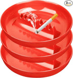 3Pcs Red Ashtray Sets, Ash Tray for Cigarettes and Cigar, Round Large Size Plastic Ashtrays, for Indoor Outdoor Home Office Patio Restaurant Bar Hotel Use (Set of 3 Red)