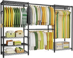 Ulif E1 Heavy Duty Closet Garment Rack, 6 Tiers Adjustable Metal Freestanding Expandable Clothing Storage with 4 Hanger Rods, Easy to Assemble Wardrobe, 71.4" H x (70" - 88.2") L x 14" D, Black
