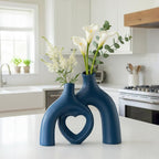 Snuggle Hollow Ceramic Decorative Vase, Modern Minimalist Nordic Boho Ins Style Vases for Home Decor Living Room Shelf Entryway Coffee Table or Console Décor (Matte Navy Blue)