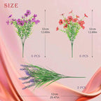 INQCMY Artificial Flowers for Outdoors UV Resistan 12 Pcs Silk Daisies with Eucalyptus Leaves and 2 Pcs Lavender Suitable for Porch Balcony Courtyard Garden (Red Lotus)