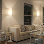 2Pack Floor Lamp, Pole with Foot Switch, Modern Standing Lamp Lamp, Minimalist Freestanding Lamp (Bulb Not Included), for Living Room, Bedroom Office ETL Listed, Silver and Beige SE07LDP205