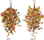 20 Inch Fall Harvest Swag, Artificial Fall Maple Swag Autumn Thanksgiving Day Halloween Decorative Teardrop, Halloween Wall Door Decor Sunflower Berry Fake Wreath (#2)