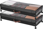 VEVOR Under Bed Storage with Wheels, 36.0 x 18.1 x 7.3 inch, Underbed Containers with Clear Lid, Underbed Shoe Organizer, Rolling Under the Bed Storage Bins for Clothes Shoes Blankets Bedroom, 2 Pack
