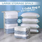 8 Pack Vacuum Storage Bags, Cube Combo (3 Jumbo+5 Medium), Vacuum Seal Bags for Clothing, Bedding, Blanket, Space Saving Closet Organization