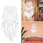 Dream Catcher,Lovely Heart Shape Dreamcatcher Handmade Lace Dream Catcher Feather Bead Wall Hanging Boho Woven Art Ornament Gift Craft Dreamcatcher Wind Chimes for Home Children Bedroom Decor (White)