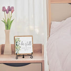 Inspirational Christian Desk Decor, Be Still And Know That I Am God Rutsic Sign, Desk Decorations For Office Home Living Room Bathroom, Eucalyptus Shelf Decor, Wooden Plaque With Stand (03)