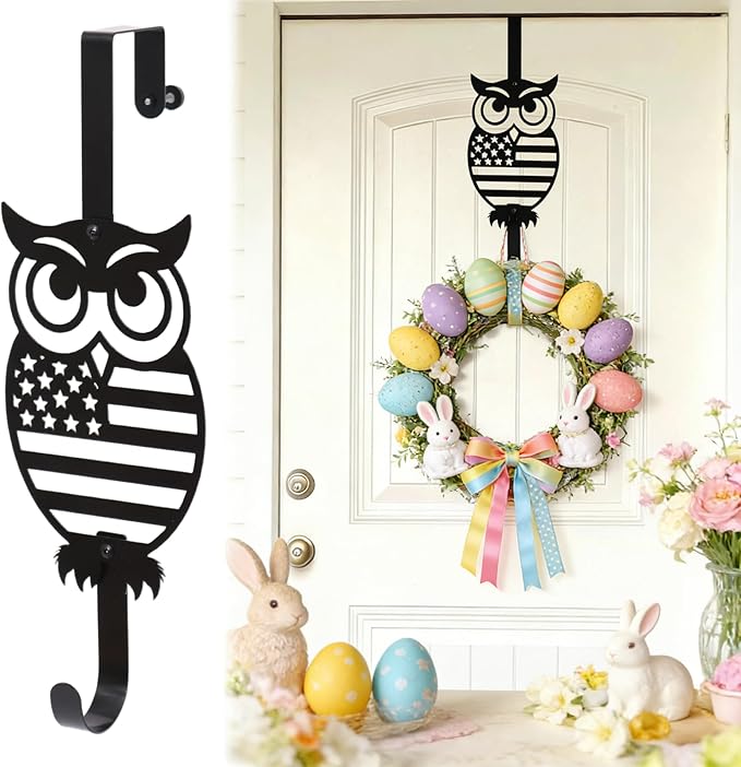 Easter Wreath Hangers for Front Door, Holiday Decorations.Owl Over The Door Hooks 15" Metal Daily Front Door Hangers Sturdy Wreath Holder for Xmas Party Festival Front Porch Home Deco