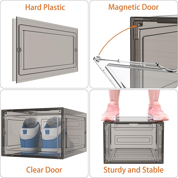 HOMIDEC Shoe Storage, 8 Pack Shoe Organizer Hard Plastic Shoe Box, Shoe Boxes Clear Plastic Stackable, Shoe Boxes with Lids for Size 13