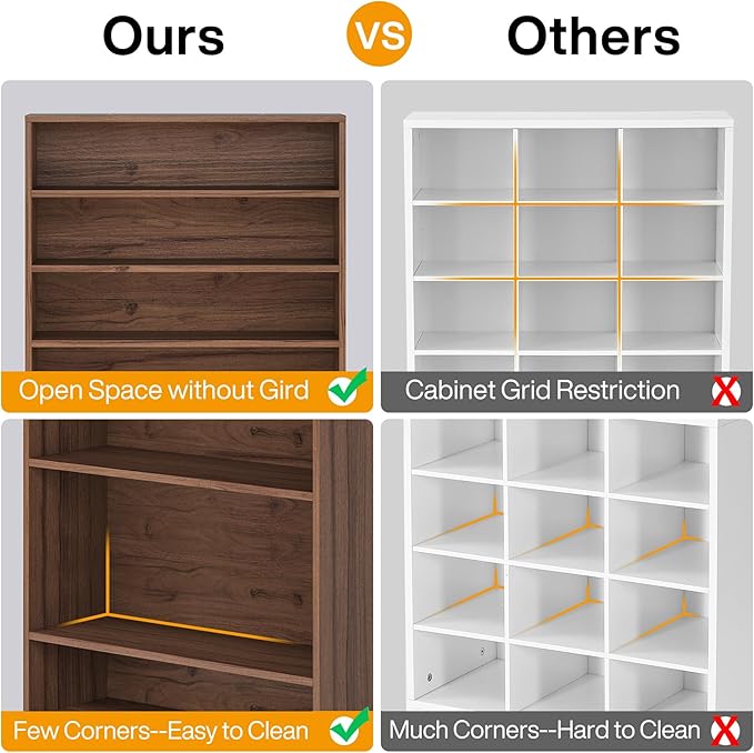 Tribesigns 2PCS Shoe Cabinet, 9 Tiers 40-45 Pairs Heavy Duty Wood Freestanding Shoe Storage Cabinet, 70.8'' Tall Shoe Cabinet with Open Storage for Entryway (Brown)