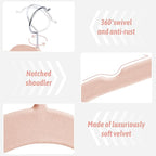 Premium Velvet Shirt Hangers 50 Pack, Non-Slip 360° Swivel Hook Space-Saving Felt Hanger, Slim Flocked Hangers for Blouses, Strappy Dresses, Tank Tops(Pink)