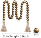 Meplait 39in Wood Bead Garland Farmhouse with Tassels,Versatile Prayer Beads Boho Chic Wall Hanging Home Decor (Gold)