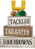 Lineshading 4 Pcs Football Table Decorations Football Tiered Tray Decor Sport Game Centerpiece Sign Decorative Rugby Stack Block Gift for Fans Club Tailgate Birthday Party Table Shelf Fireplace Decor