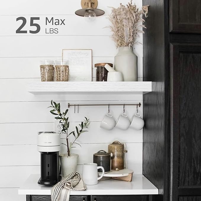 QEEIG Bathroom Floating Shelves for Wall - 15.7" Wall Mounted Shelf Over Toilet Farmhouse Home Decor Display Bookshelf Small 15.7 x 6.7 inch Set of 2, White (008-40W)