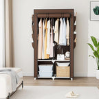 Portable Closet for Hanging Clothes, Portable Wardrobe Closet with Cover, 4 Storage Shelves, 2 Hanging Rods and 8 Side Pockets Easy Assembly and Sturdy Free Standing Closet for Bedroom Brown