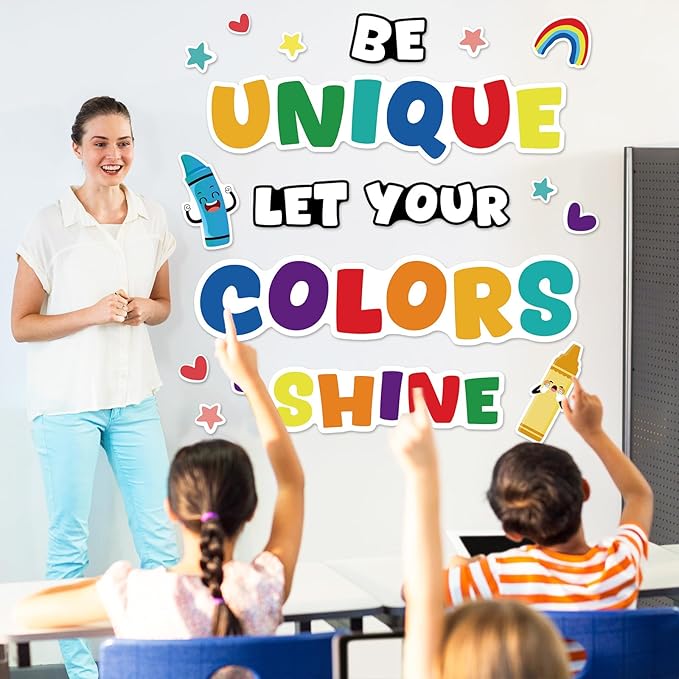 gisgfim Classroom Bulletin Board Decoration Set Wall Door Decor Colorful Crayon Classroom Decorations for Kindergarten Preschool Elementary Middle School(Be Unique Let Your Colors Shine)