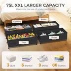 Under Bed Storage with Wheels 4-Pack, 75L XXL Under the Bed Storage Containers Large, 12" Tall Adjustable Storage for Underbed with Lids, Rolling for Shoes, Clothes, Blankets (4PCS-Black)