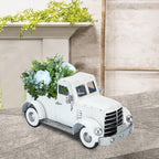 Farmhouse White Truck Decor, Vintage Farm Metal Trucks Decors, Rustic Outdoor Pickup Truck Planter, Indoor Decorative Tabletop Storage, Car Model Gift