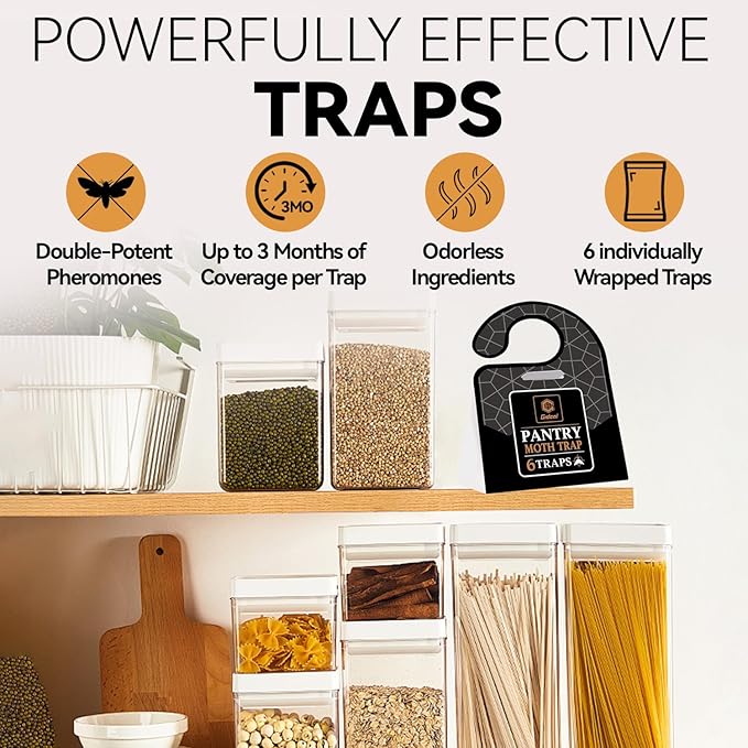 GIDEAL Pantry Moth Trap with Pheromones Prime for House Kitchen Food Cupboard 6 Pack (Grain Moth)