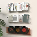 3 Pack Acrylic Magazine Holder and Vinyl Record Rack, 24" Wall-Mounted Display Shelf, Clear / Tea Brown / Ripple Pattern Wall Decor Racks for Living Room, Bedroom, or Music Room