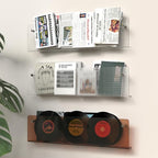 3 Pack Acrylic Magazine Holder and Vinyl Record Rack, 24" Wall-Mounted Display Shelf, Clear / Tea Brown / Ripple Pattern Wall Decor Racks for Living Room, Bedroom, or Music Room